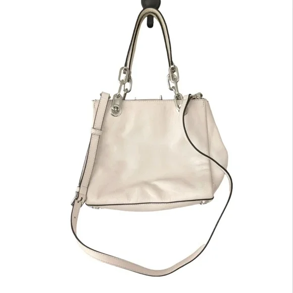 Michael Kors Cynthia Ruffled Leather Small Satchel White - Picture 2 of 16